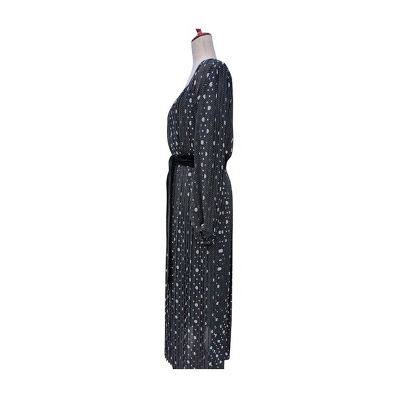 The Kooples Polka Dot Pleated Maxi Dress Black White Long Sleeve Belted Women M - Picture 4 of 9